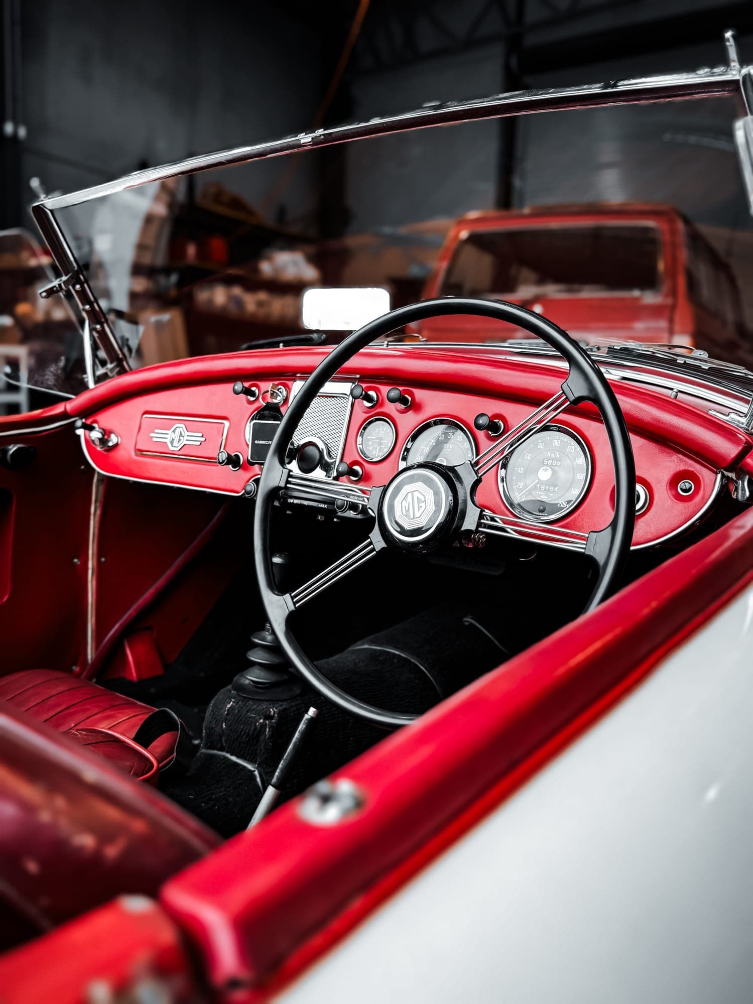 MGA roadster red interior and dashboard - classic restoration work